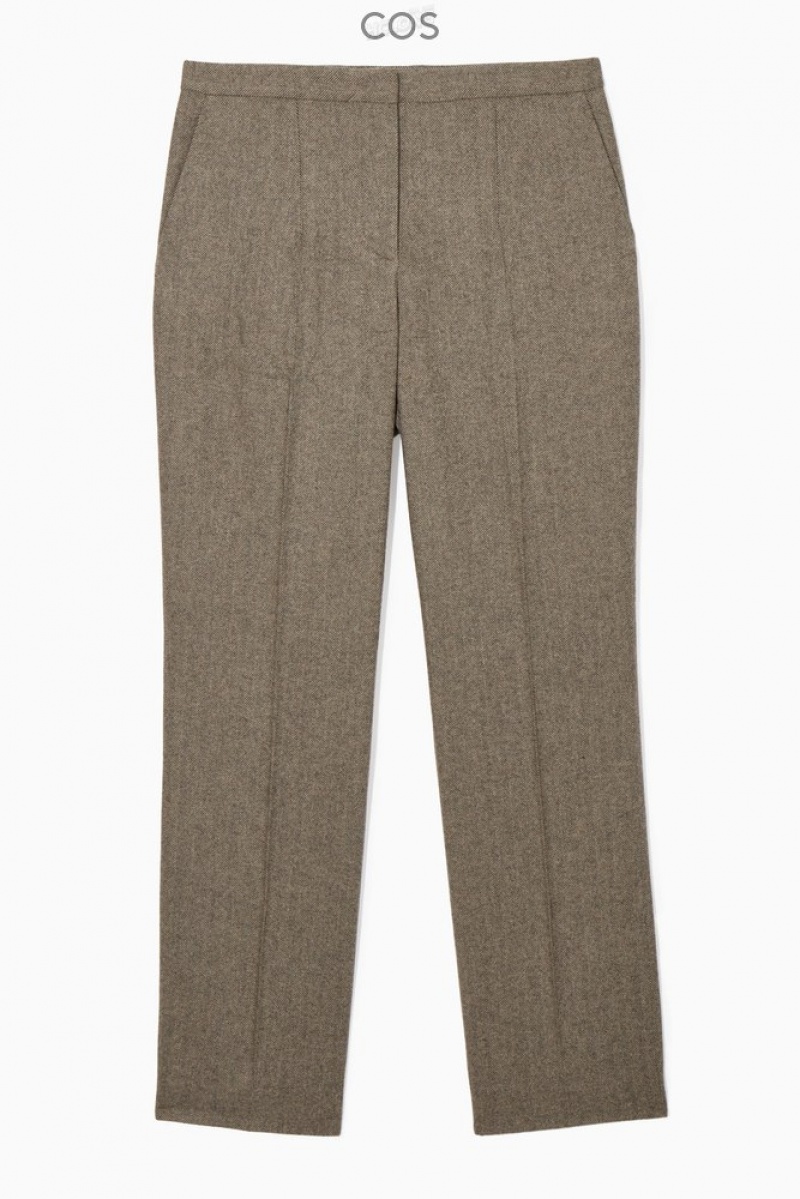 Brown / Herringbone COS Straight-Leg Wool-Herringbone Trousers Trousers | 714068-USB