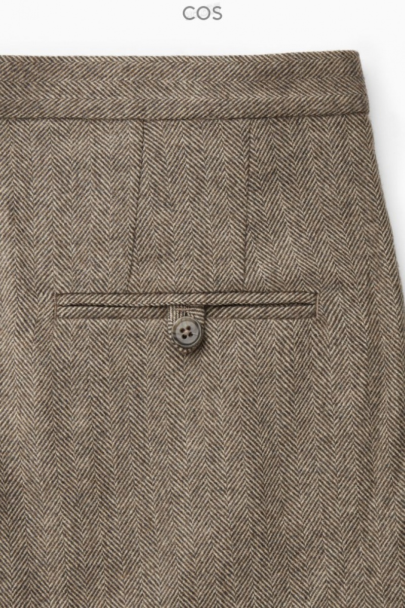 Brown / Herringbone COS Straight-Leg Wool-Herringbone Trousers Trousers | 714068-USB