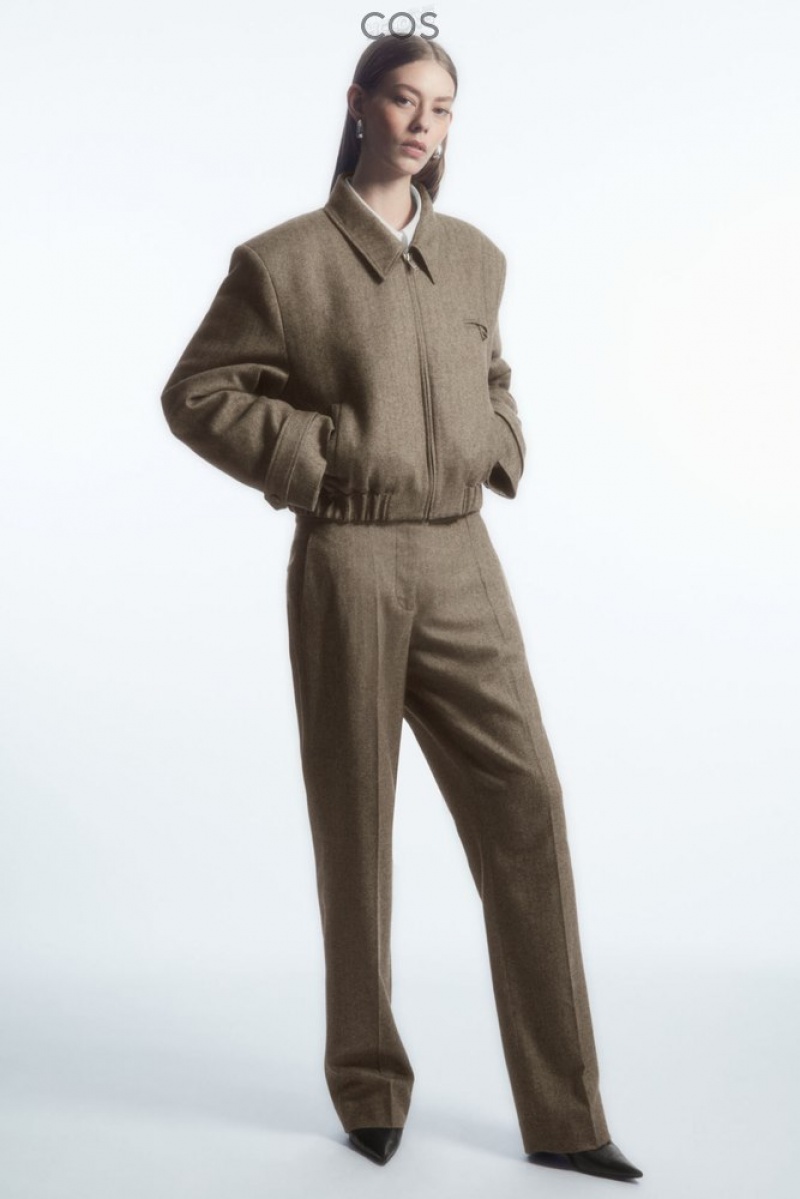 Brown / Herringbone COS Straight-Leg Wool-Herringbone Pants Pants | 294038-SDR