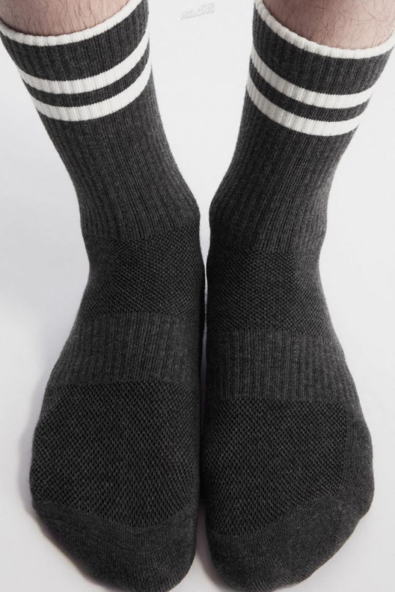 Charcoal MéLange / White COS Striped Sports Socks Socks | 182457-HLS