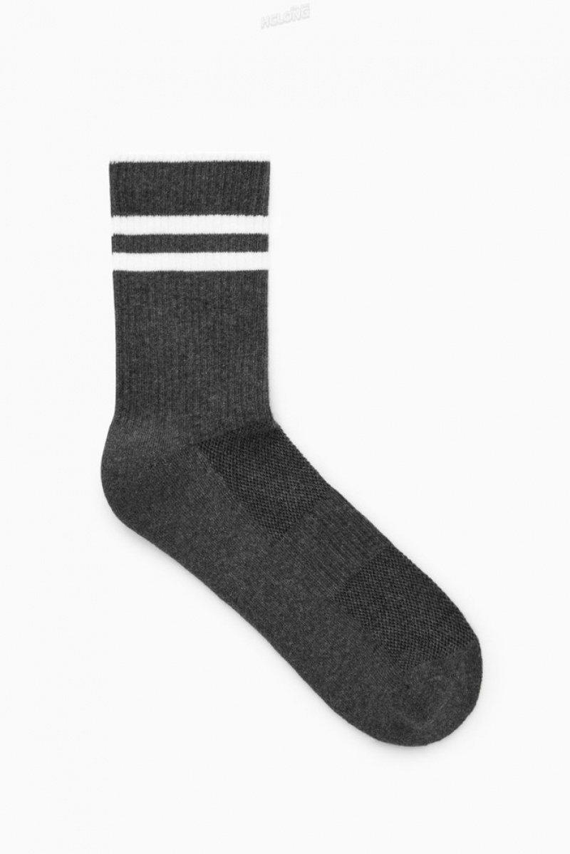 Charcoal MéLange / White COS Striped Sports Socks Socks | 182457-HLS