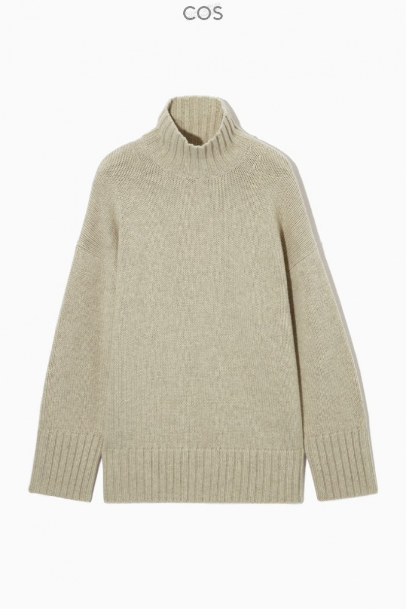 Cream COS Funnel-Neck Pure Cashmere Sweater Sweaters & Cardigans | 702139-KTU