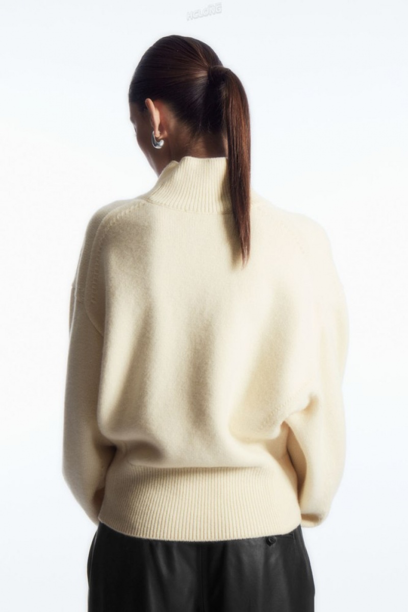 Cream COS Funnel-Neck Waisted Wool Sweater Sweaters & Cardigans | 179854-INW