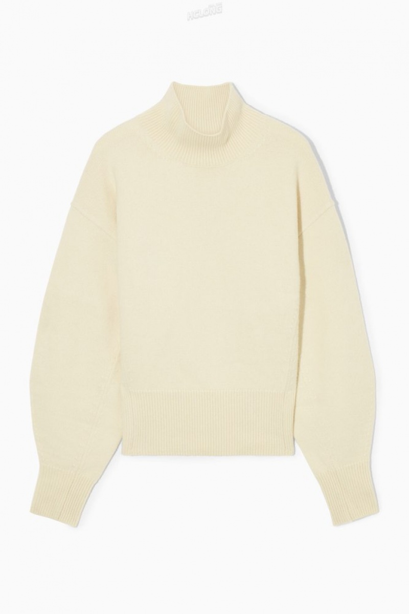 Cream COS Funnel-Neck Waisted Wool Sweater Sweaters & Cardigans | 179854-INW