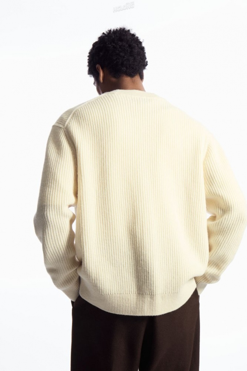 Cream COS Ribbed Wool And Cashmere Cardigan Knitwear | 862054-CTP