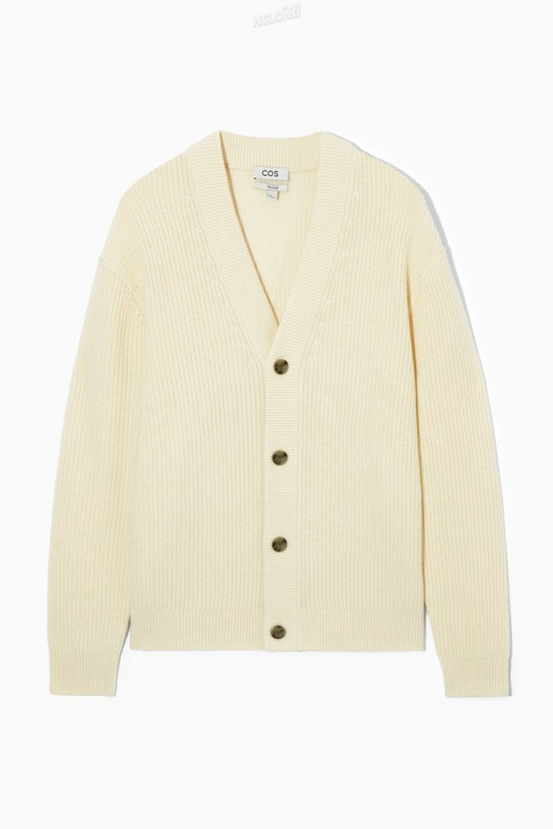 Cream COS Ribbed Wool And Cashmere Cardigan Knitwear | 862054-CTP