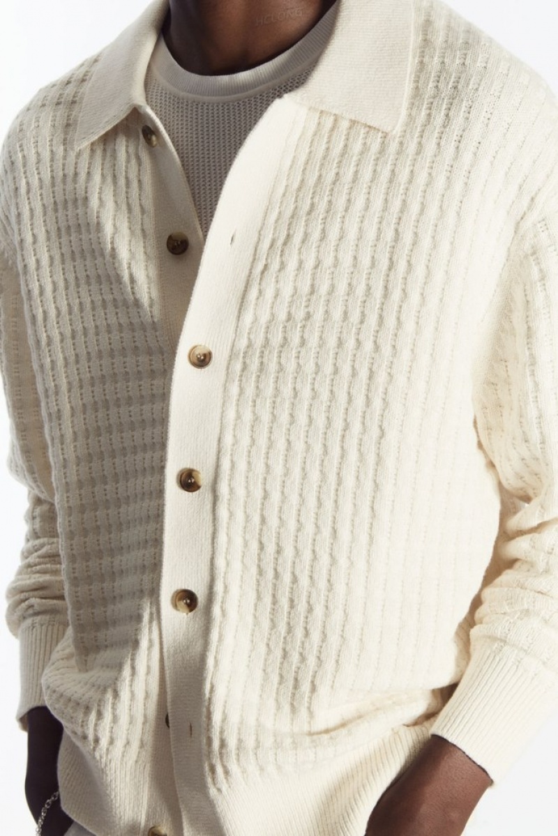 Cream COS Textured Knitted Cardigan Knitwear | 591247-EVI