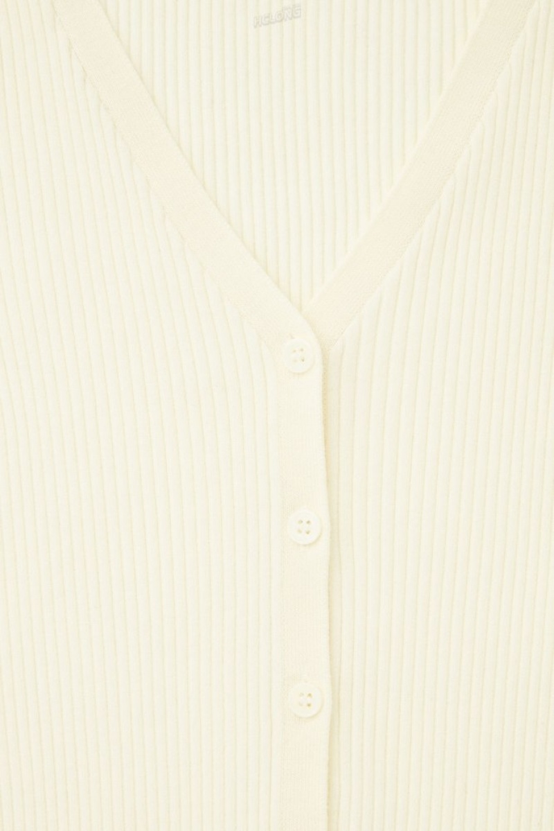 Cream COS V-Neck Ribbed Wool Henley Top Tops | 681372-AXO