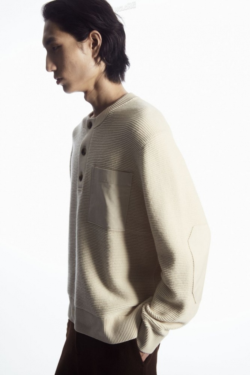 Cream COS Waffle-Knit Henley Jumper Knitwear | 376254-RSU