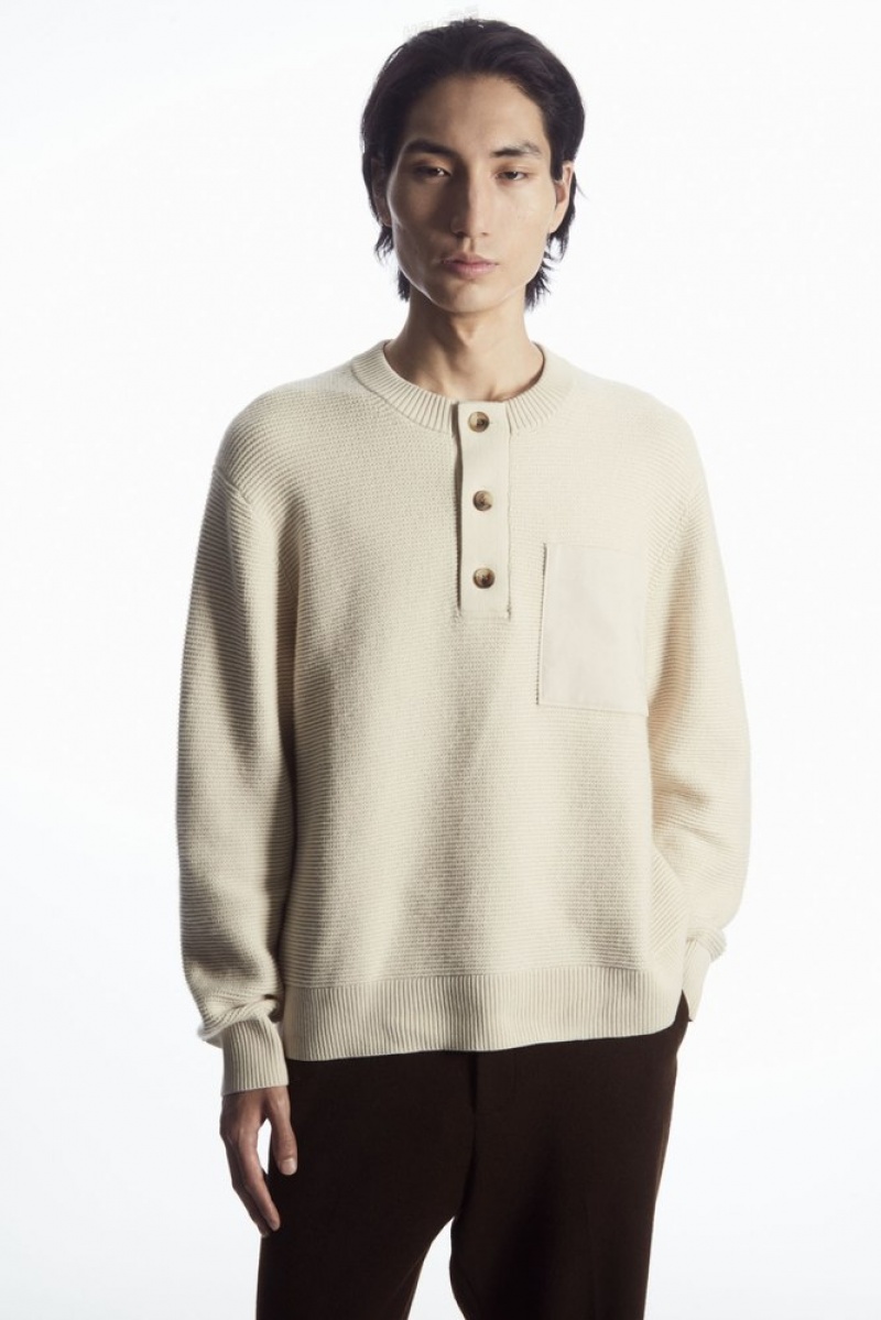 Cream COS Waffle-Knit Henley Jumper Knitwear | 376254-RSU