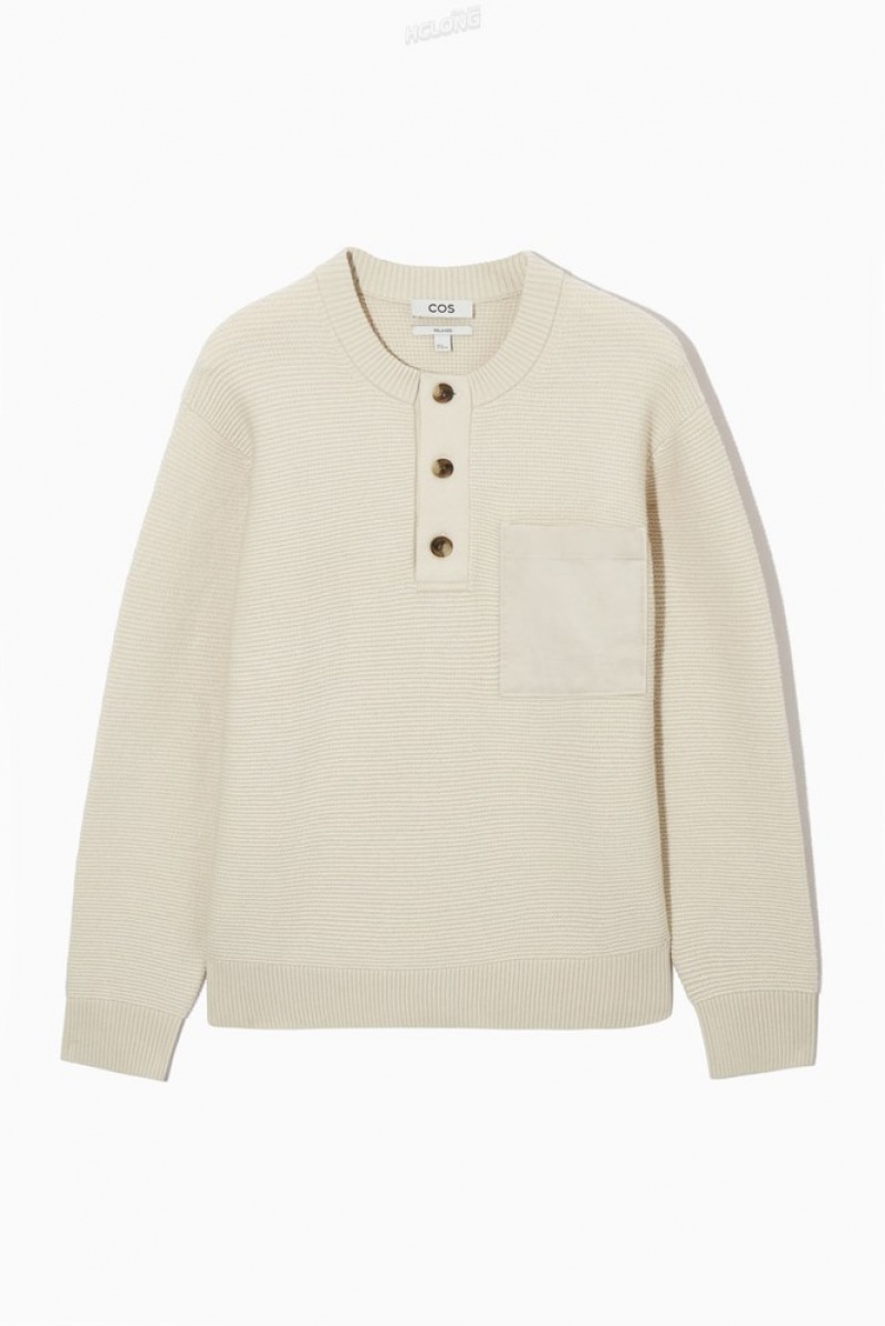 Cream COS Waffle-Knit Henley Jumper Knitwear | 376254-RSU