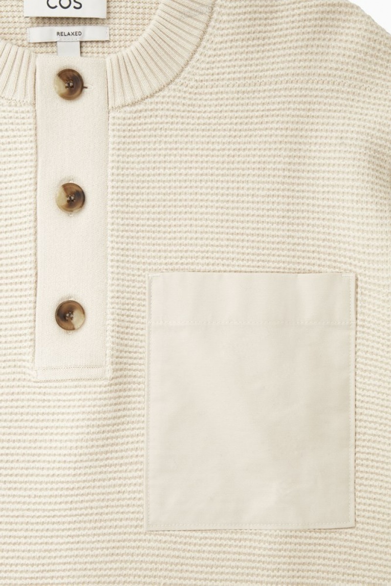 Cream COS Waffle-Knit Henley Jumper Knitwear | 376254-RSU