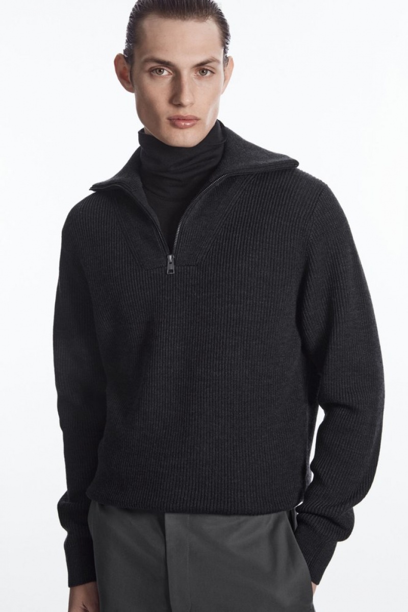 Cream COS Wool And Cotton-Blend Half-Zip Jumper Knitwear | 204859-OUW