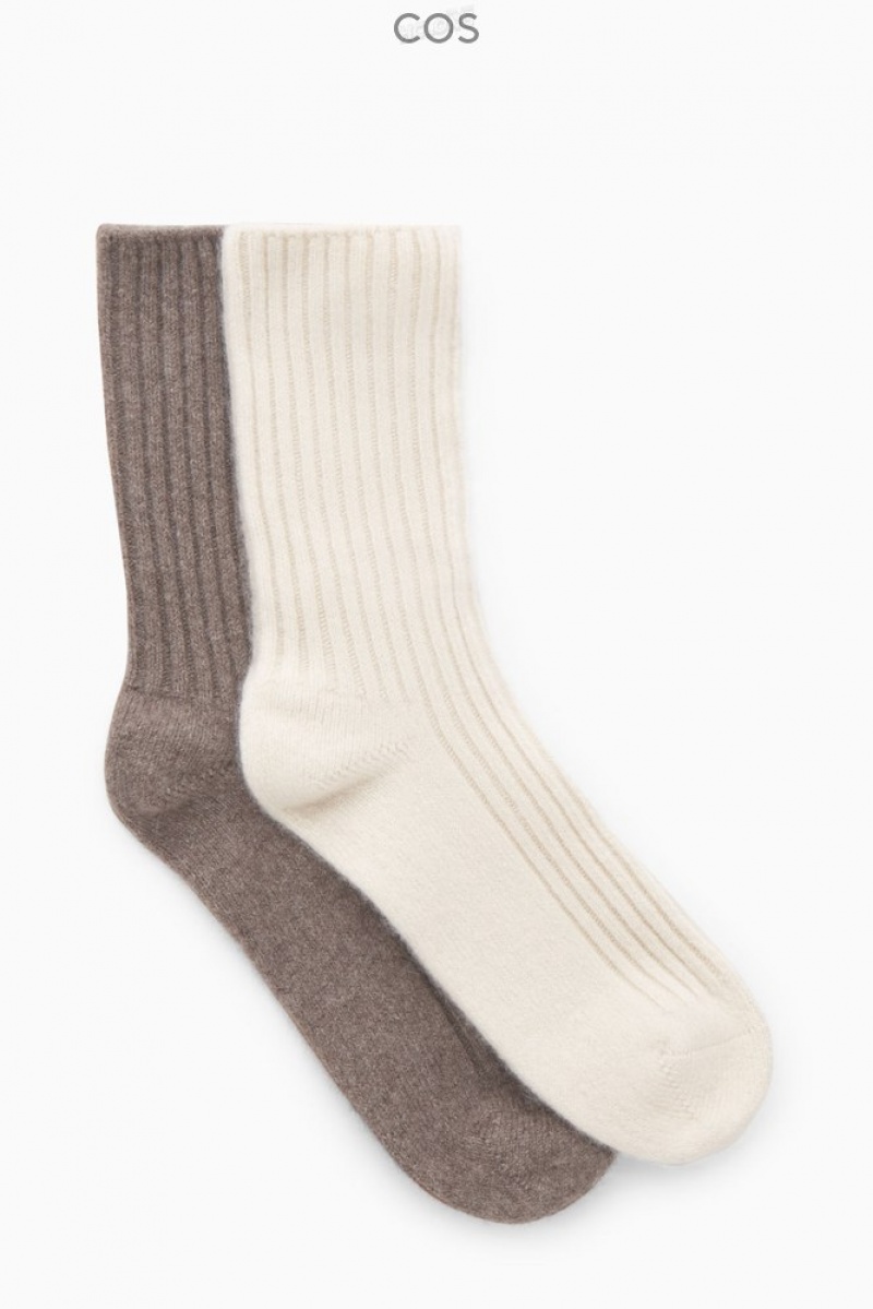 Cream / Brown COS 2-Pack Cashmere Socks Gift Set Socks | 538104-JQA