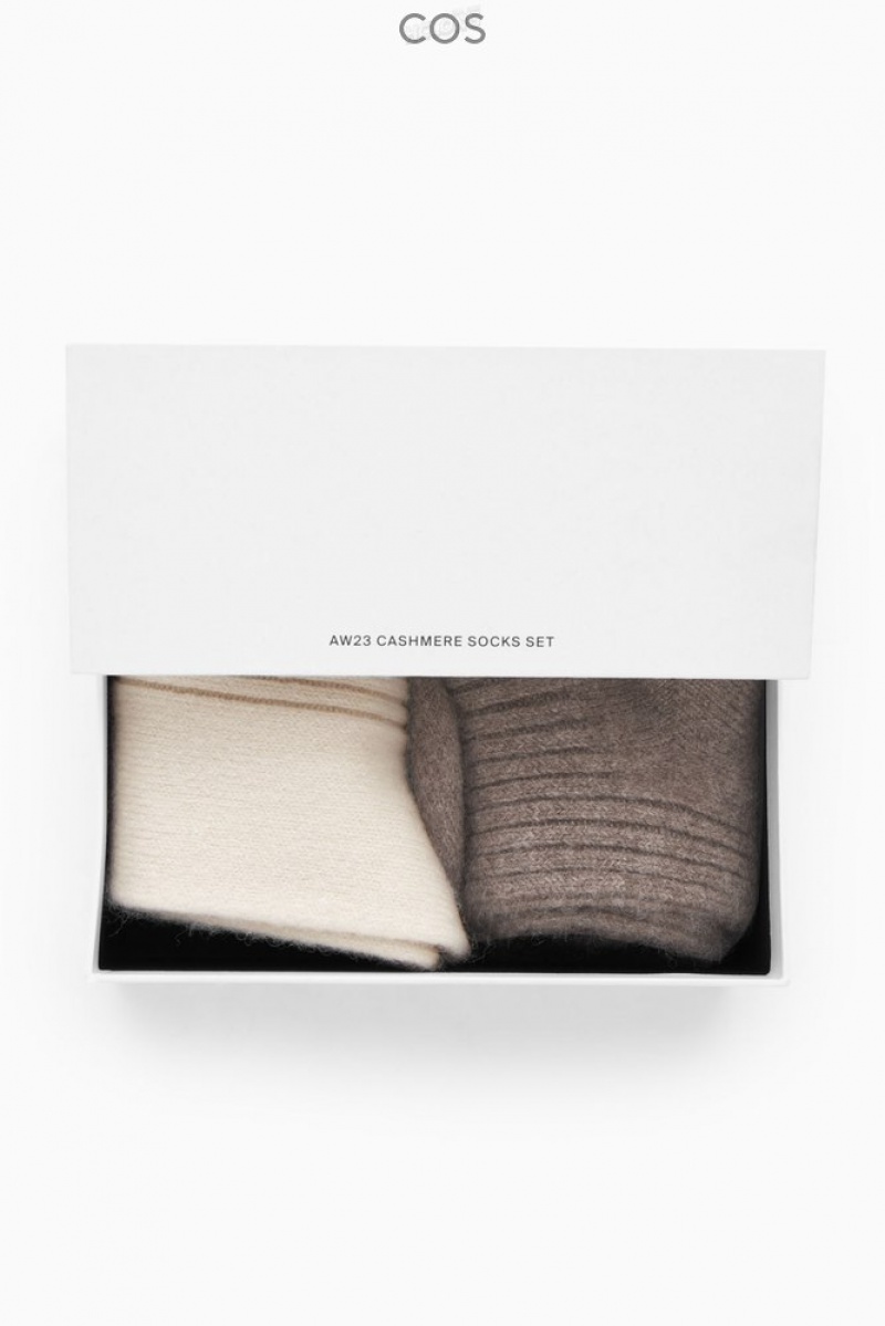 Cream / Brown COS 2-Pack Cashmere Socks Gift Set Socks | 538104-JQA