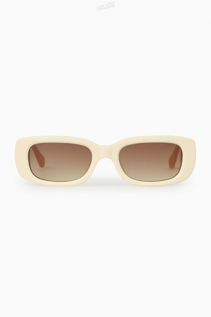 Cream / Pink COS The Rectangle Acetate Sunglasses Sunglasses | 203859-KHD