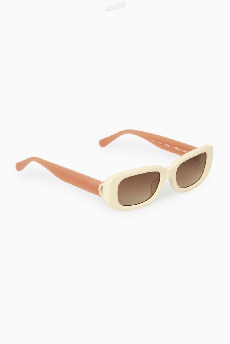 Cream / Pink COS The Rectangle Acetate Sunglasses Sunglasses | 203859-KHD