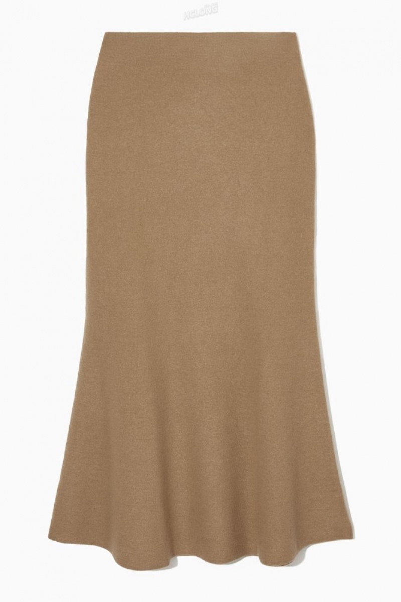 Dark Beige COS Flared Merino Wool Maxi Skirt Skirts | 539184-KYQ