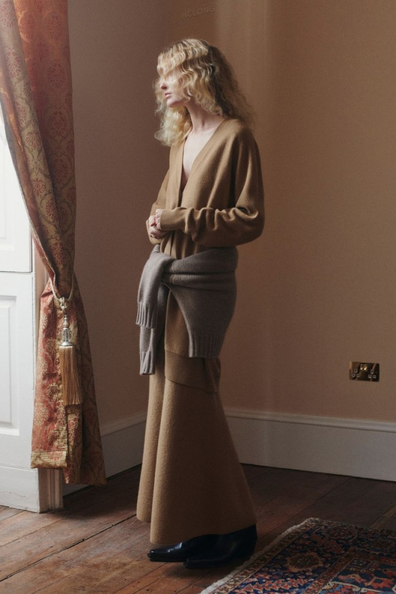 Dark Beige COS Flared Merino Wool Maxi Skirt Skirts | 539184-KYQ