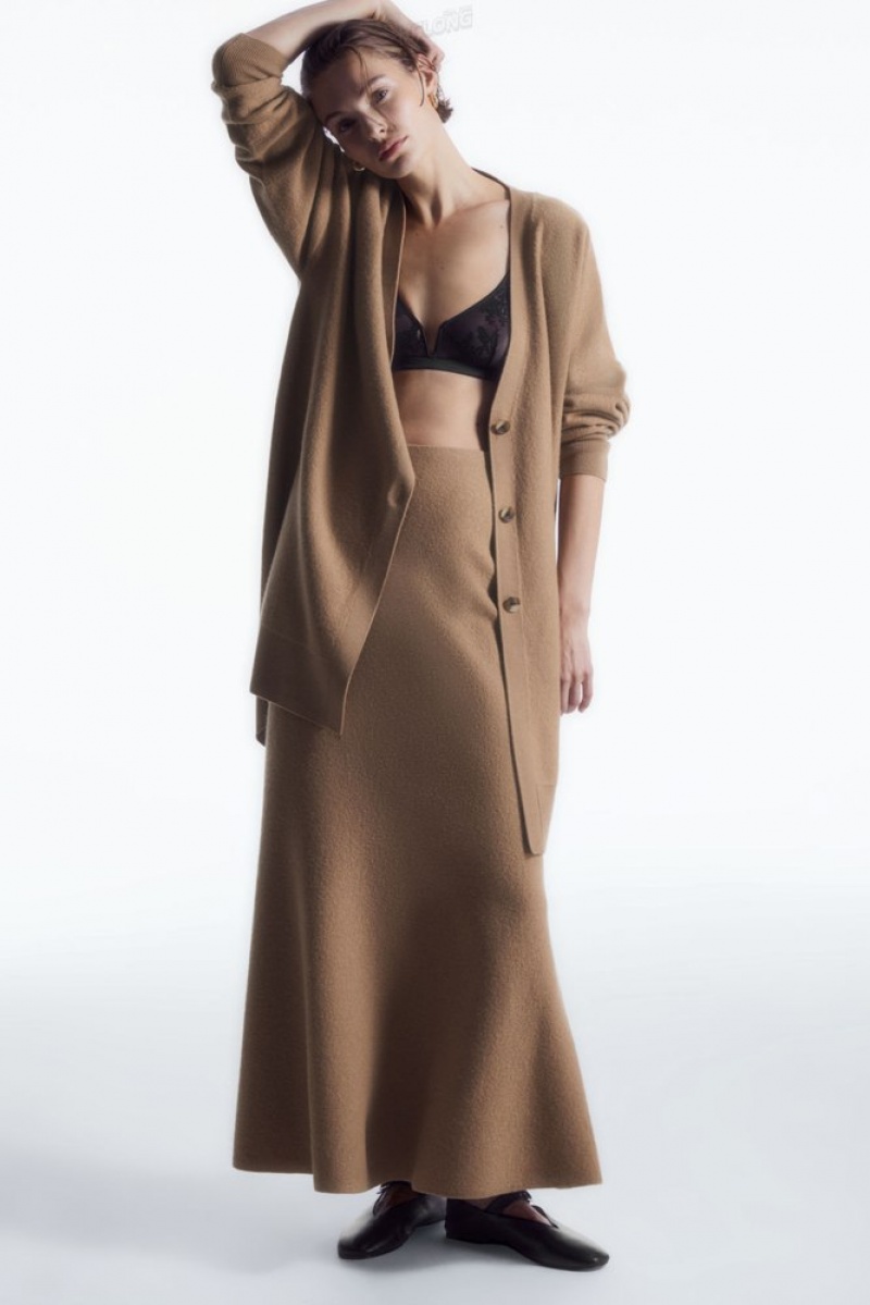 Dark Beige COS Flared Merino Wool Maxi Skirt Skirts | 539184-KYQ