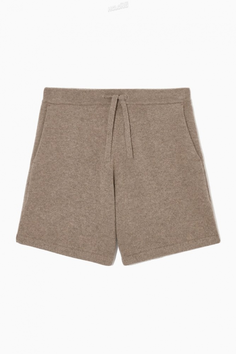 Dark Beige COS Pure Cashmere Drawstring Shorts Shorts | 304267-DNR