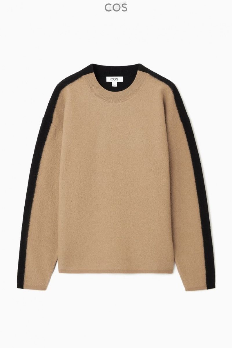 Dark Beige / Black COS Two-Tone Boiled Merino Wool Sweater Sweaters & Cardigans | 735061-VAD