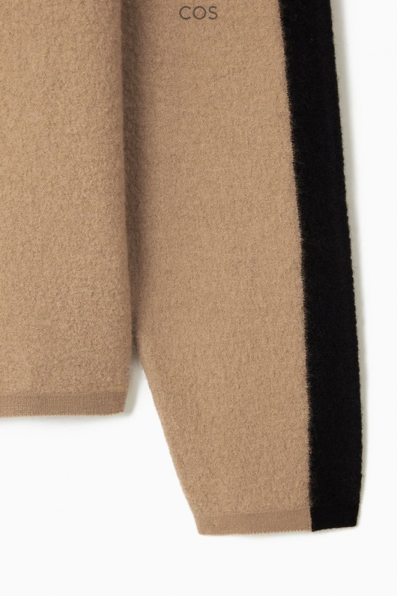 Dark Beige / Black COS Two-Tone Boiled Merino Wool Sweater Sweaters & Cardigans | 735061-VAD