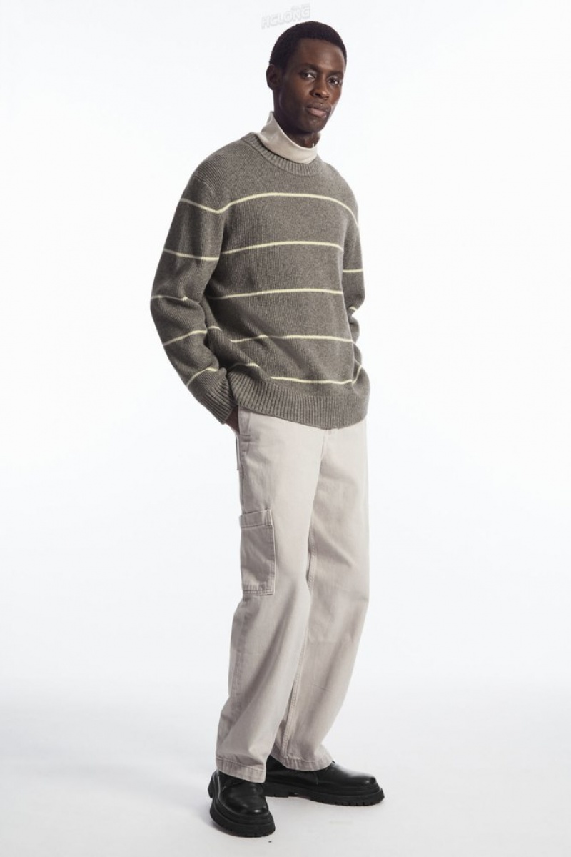 Dark Beige / Striped COS Striped Wool And Yak-Blend Jumper Knitwear | 357420-LPC