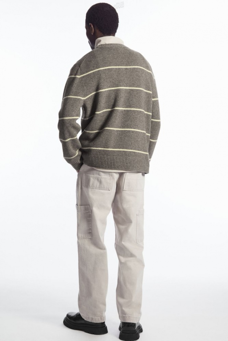 Dark Beige / Striped COS Striped Wool And Yak-Blend Jumper Knitwear | 357420-LPC