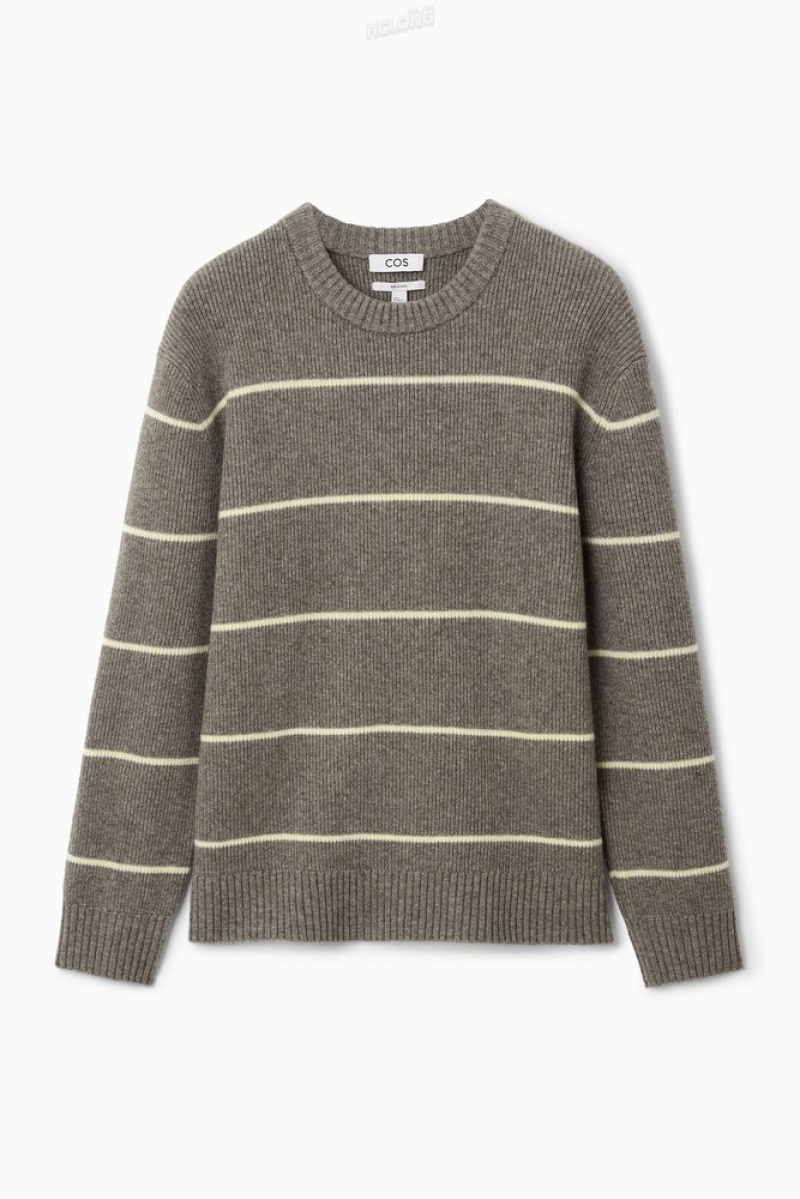 Dark Beige / Striped COS Striped Wool And Yak-Blend Jumper Knitwear | 357420-LPC