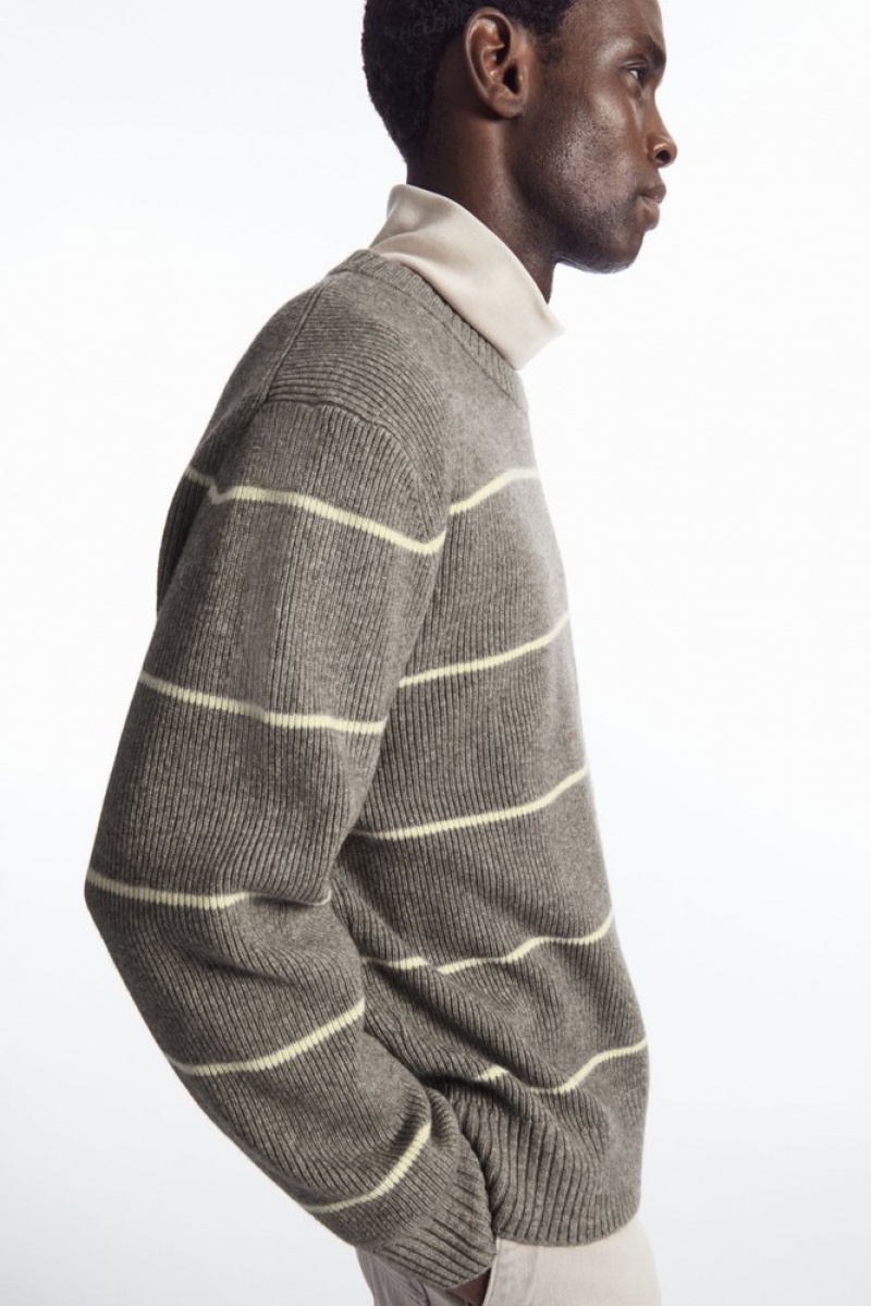 Dark Beige / Striped COS Striped Wool And Yak-Blend Jumper Knitwear | 357420-LPC