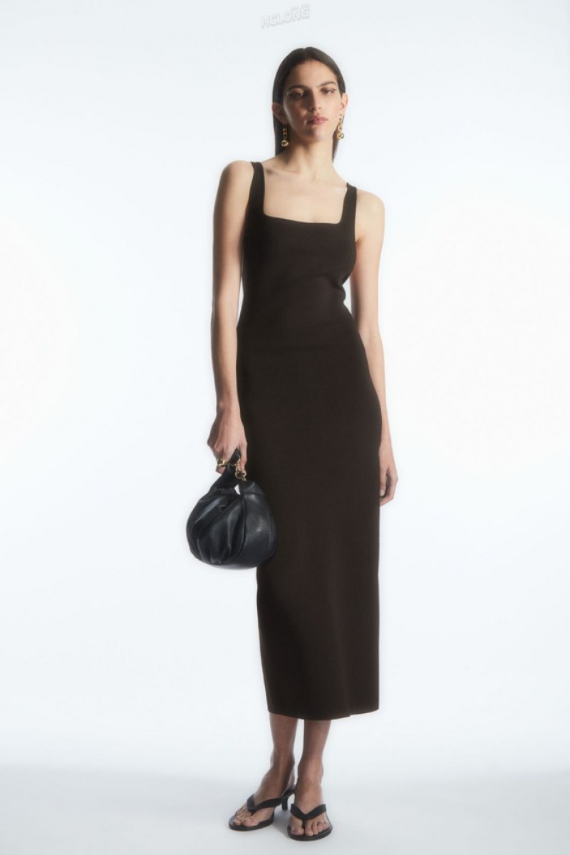 Dark Brown COS Backless Square-Neck Knitted Dress Dresses | 810375-FKT