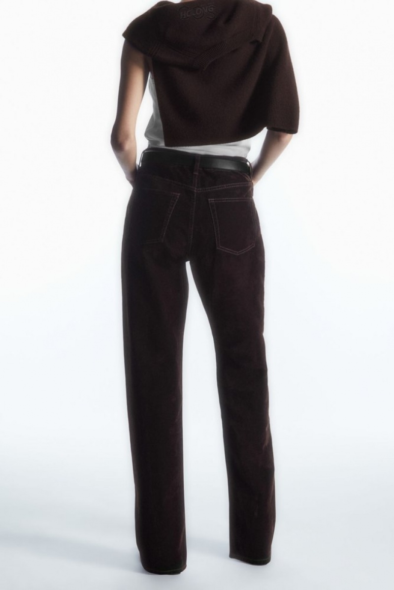 Dark Brown COS Column Flocked-Denim Jeans - Straight Trousers | 569341-GLR