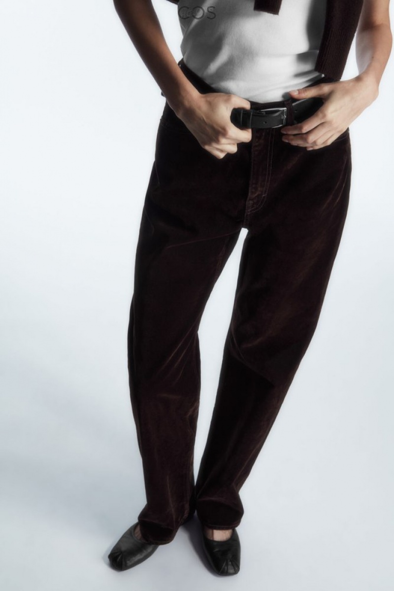 Dark Brown COS Column Flocked-Denim Jeans - Straight Trousers | 569341-GLR