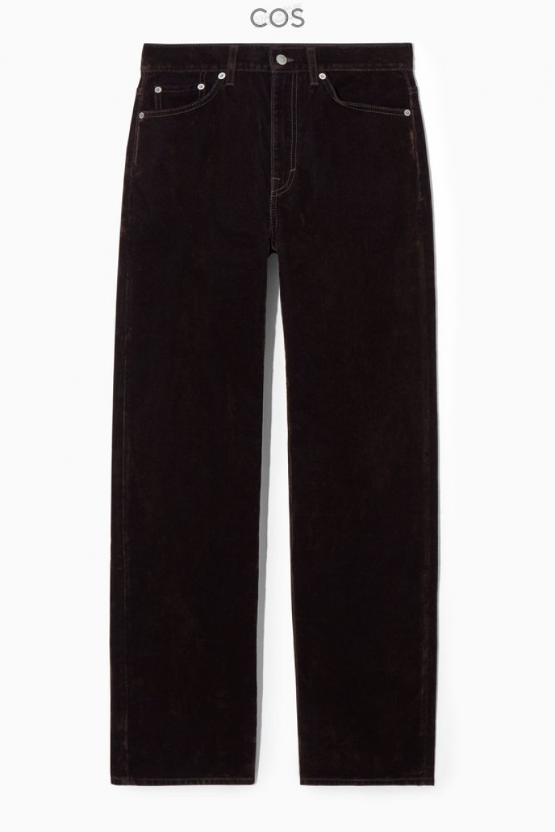 Dark Brown COS Column Flocked-Denim Jeans - Straight Trousers | 569341-GLR