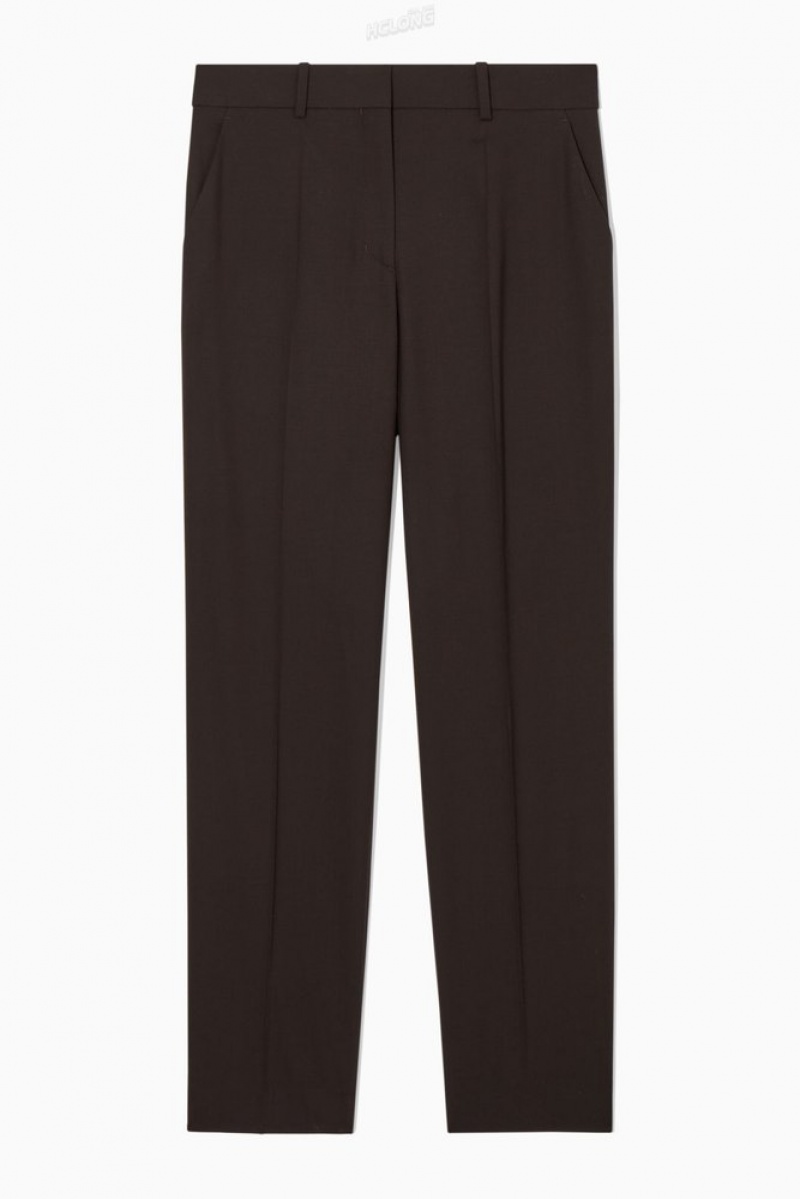 Dark Brown COS Low-Rise Tailored Wool Trousers Trousers | 651209-CUG