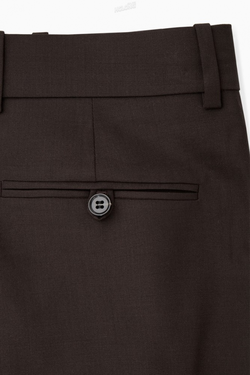 Dark Brown COS Low-Rise Tailored Wool Trousers Trousers | 651209-CUG