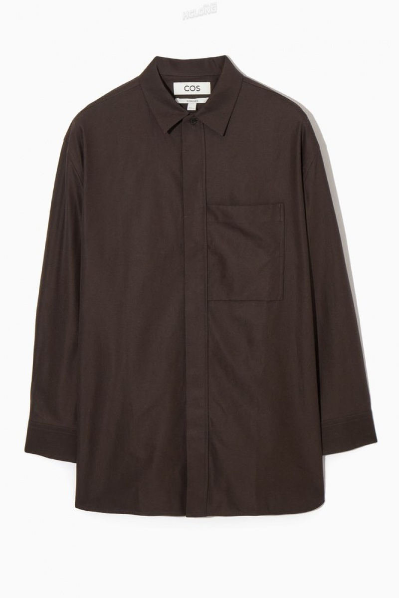 Dark Brown COS Oversized Cotton-Twill Shirt Shirts | 285014-RCV