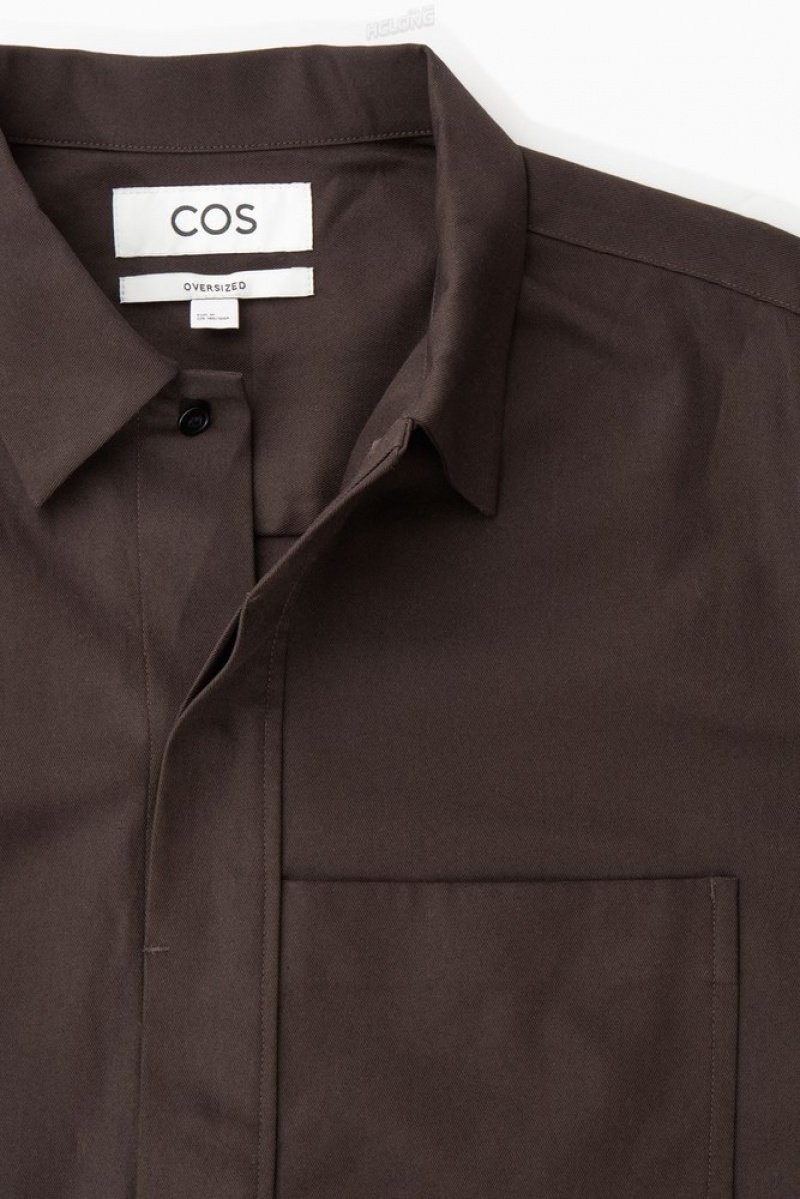 Dark Brown COS Oversized Cotton-Twill Shirt Shirts | 285014-RCV