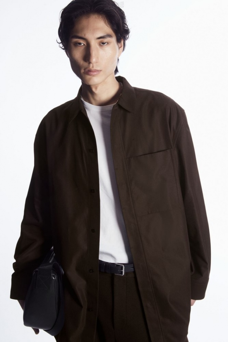 Dark Brown COS Oversized Cotton-Twill Shirt Shirts | 285014-RCV