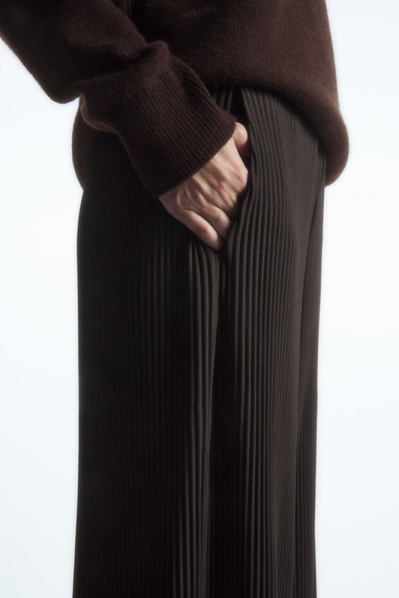 Dark Brown COS Pleated Wide-Leg Pants Pants | 316402-QJC