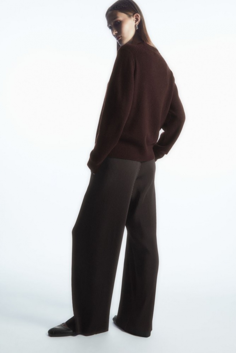 Dark Brown COS Pleated Wide-Leg Pants Pants | 316402-QJC