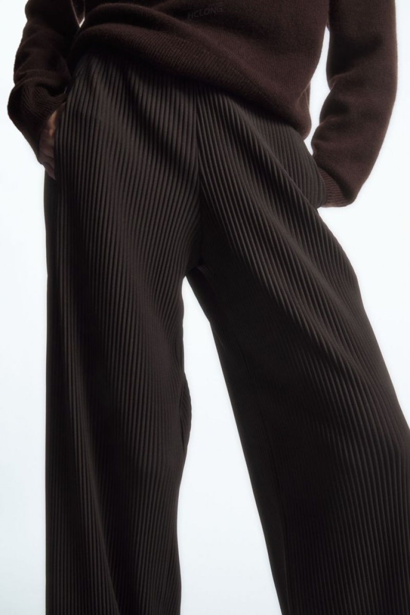 Dark Brown COS Pleated Wide-Leg Pants Pants | 316402-QJC