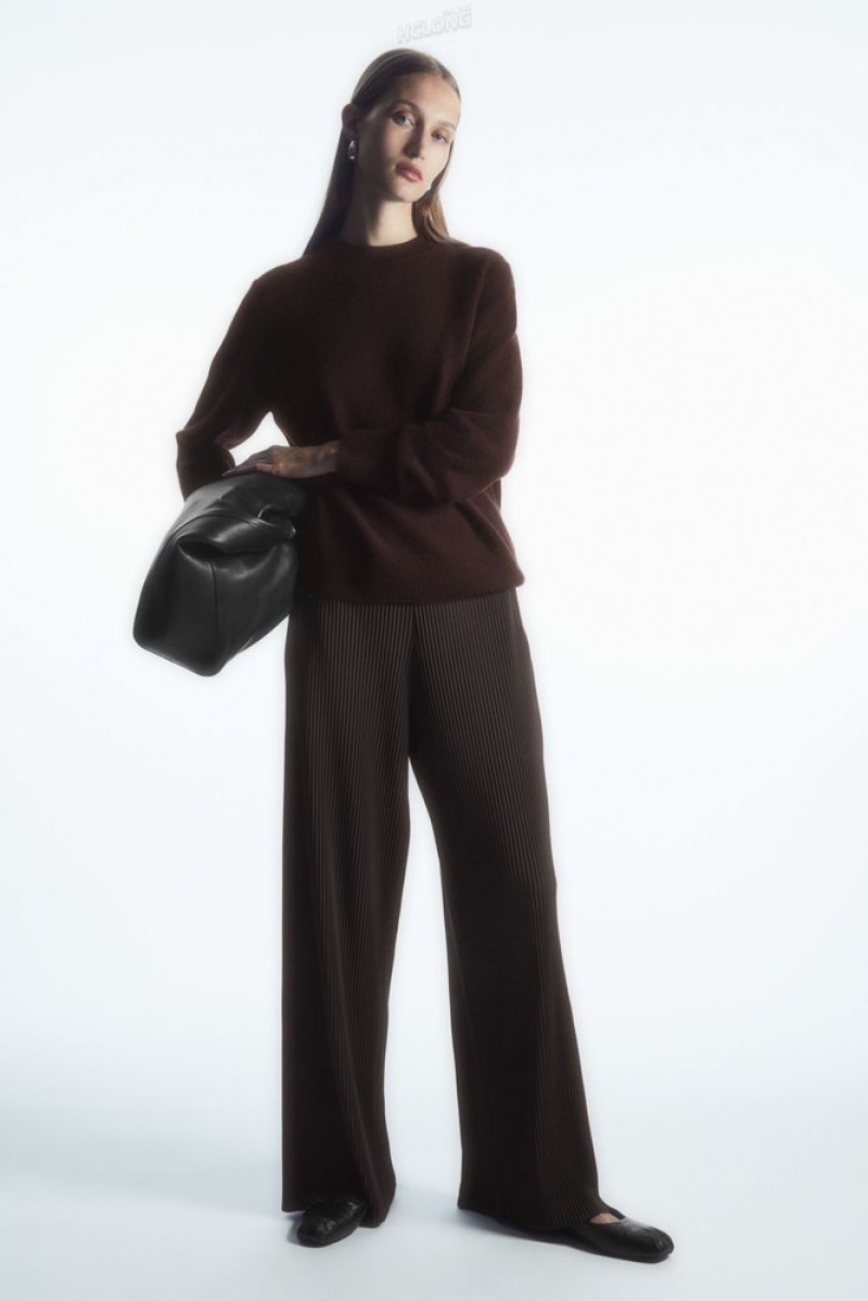 Dark Brown COS Pleated Wide-Leg Pants Pants | 316402-QJC