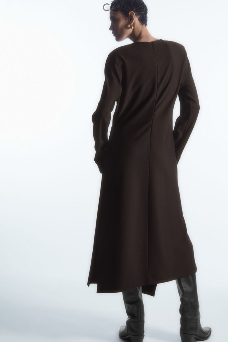 Dark Brown COS Power-Shoulder Midi Dress Dresses | 925430-WSL