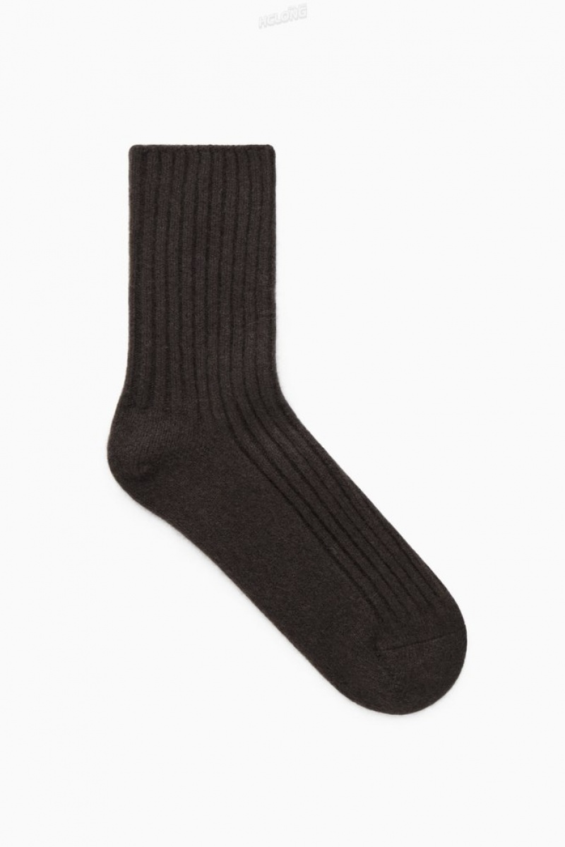 Dark Brown COS Ribbed Cashmere Socks Socks | 152069-XFG