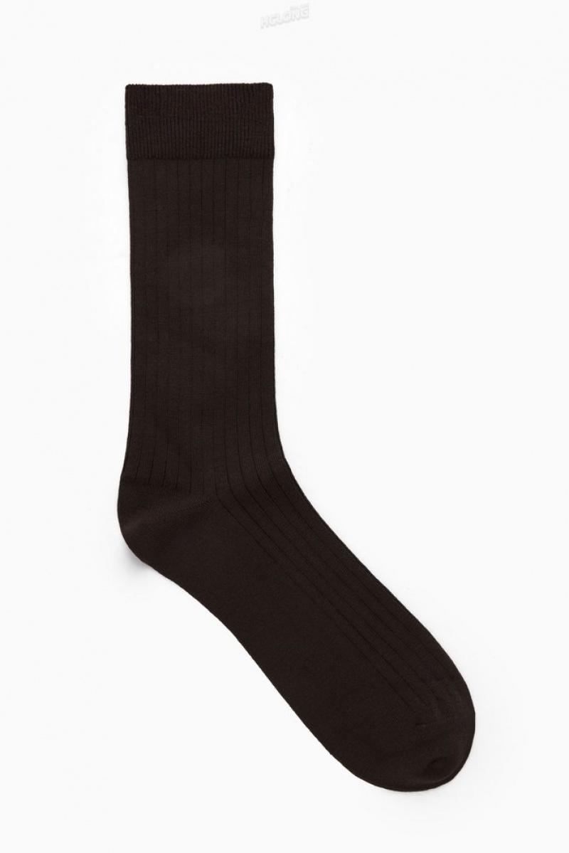 Dark Brown COS Ribbed Wool Socks Socks | 984053-TMF