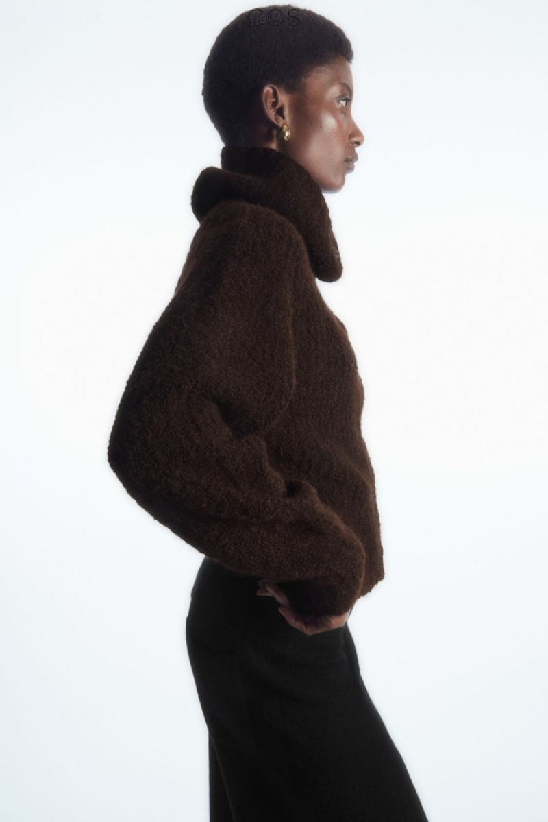 Dark Brown COS Spread-Collar Textured Alpaca Cardigan Sweaters & Cardigans | 079286-EYB