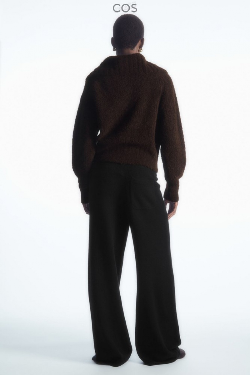 Dark Brown COS Spread-Collar Textured Alpaca Cardigan Sweaters & Cardigans | 079286-EYB