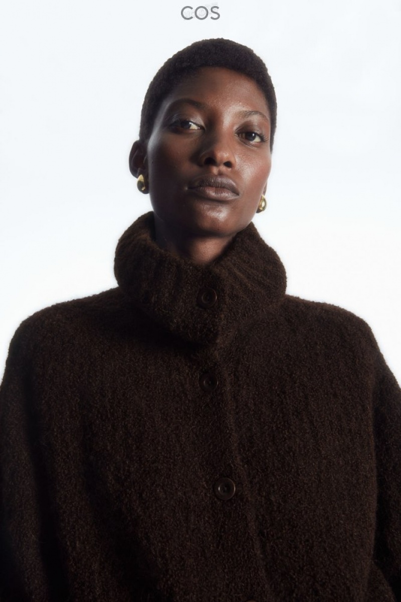 Dark Brown COS Spread-Collar Textured Alpaca Cardigan Sweaters & Cardigans | 079286-EYB